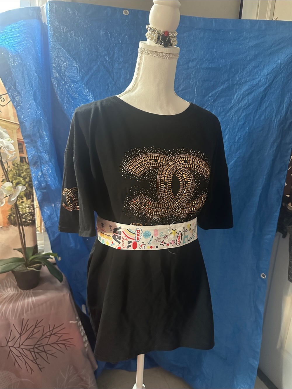 Black Tee with Gold Crystal Logo